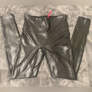 SPANX Black High Rise Faux Leather Leggings Size M Regular Length